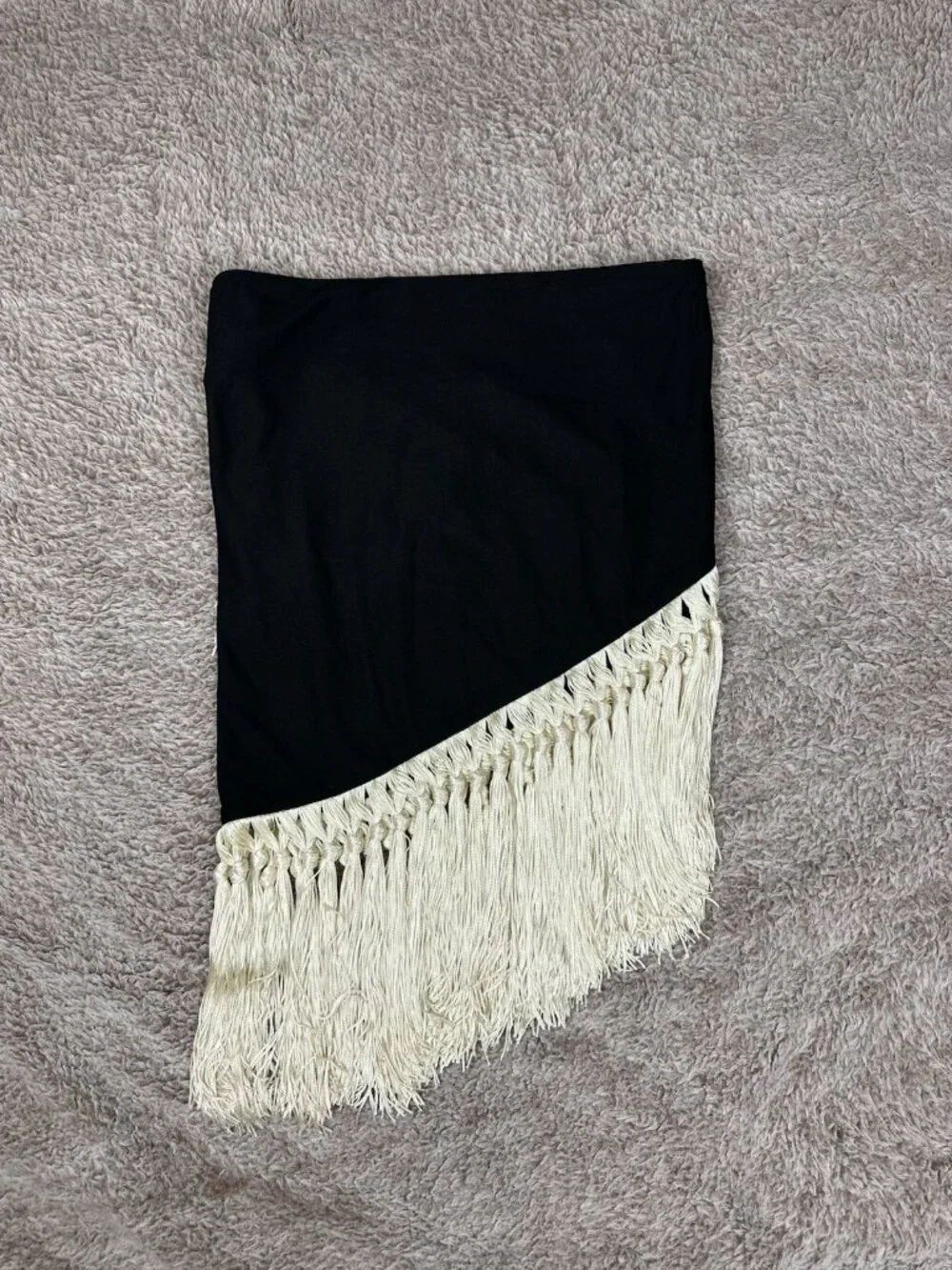 NWOT Taller Marmo Lido Fringed Pareo Wrap Skirt Swim Cover Up Black Ivory Sz M